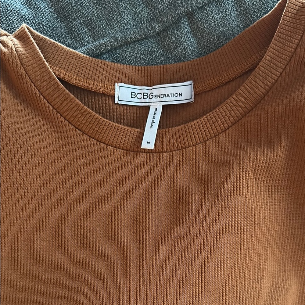 BCBGeneration Camel Ribbed Knit Top